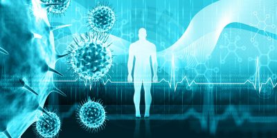 Virus and human figure Getty Images 2163582549